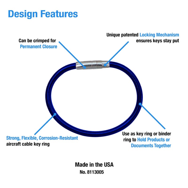 Lucky Line 5â€ Twisty Lock Key Ring, Flexible Nylon Coated Steel Wire Loop, Corrosion-Resistant and Durable, Blue, 5 Pack (8113005) - Image 2